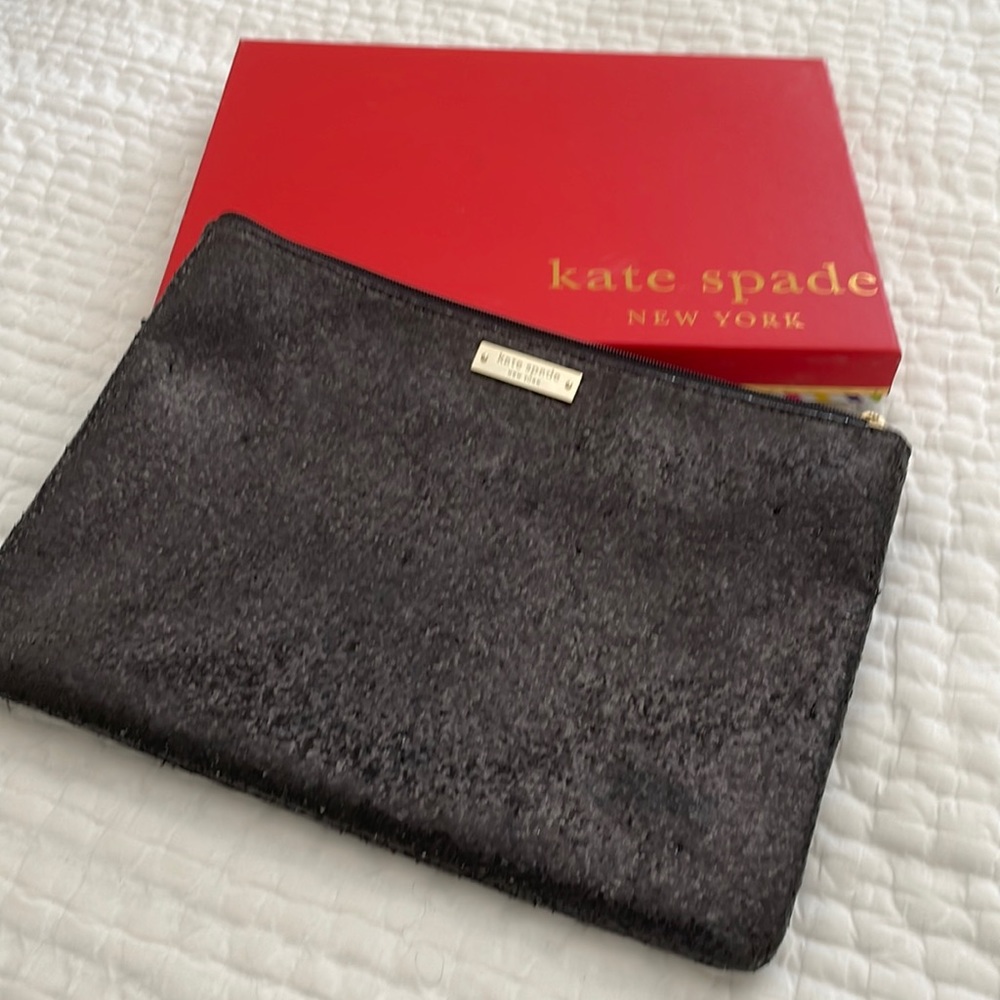 Kate Spade black glitter clutch.